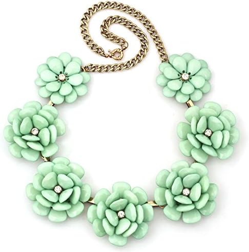 Women Vintage Green Flower Choker Chunky Statement Necklaces Bib Pendant Golden Chain