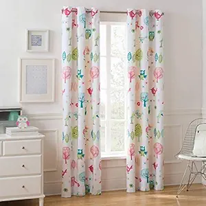 Uma fashion 3D Cartoon Owls Digital Printed Polyester Fabric White Curtains for Living Room Kids Room Window/Door/Long Door Pack of -2 dn-SE286