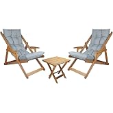 BYSAY AHŞAP KATLANABİLİR TAŞINIR PUF MİNDERLİ KOLLU ŞEZLONG. PLAJ, BAH&Ccedil;E, TERAS, BALKON İ&Ccedil;İN 3 L&Uuml; SET (GRİ)