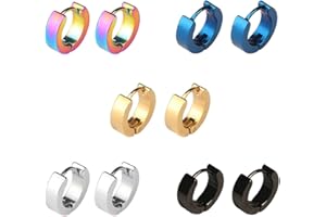 LuLiyLdJ 5 pares de pendientes de titanio y acero inoxidable pendientes de joyería de moda para hombre 14 mm conjunto de pendientes redondos frescos