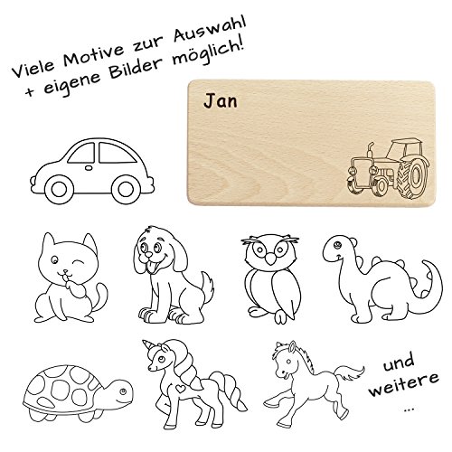 Frühstücksbrettchen / Brotzeitbrettchen mit Name oder Spruch – hochwertige Brandmalerei Gravur! Vesperbrettchen aus Buche, rechteckig L 220 x B120 x H 10 mm, glatt, mit abgerundeten Ecken - 5