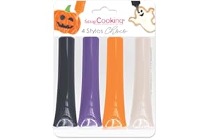 SCRAPCOOKING SCRAP COOKING 4 Stylos Choco Halloween - Noir, Orange, Violet, & Blanc pour Écrire & Dessiner sur Desserts, Gâteaux, Biscuits - 7064