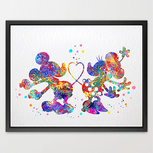 Dignovel Studios A4 Mickey and Minnie Disney watercolour Print kids art Wall Art Poster Girls Room Decor Art Wall Hanging wedding gift Birthday best gift N160-Unframed