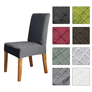 1pcs Stretch Solid Diamond Lattice Dining Chair Cover Slipcover Removable Washable Short Dining Chair Protector Seat Solid Slipcovers for Hotel Dining Dark Gray