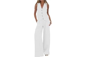 CPAMSKY Completi da Donna 2 Pezzi Set Gilet Con Scollo a V Senza Maniche Pantaloni a Gamba Larga Due Pezzi Completo Set Estate Lino Abbinato Tuta Eleganti Donna Estivo