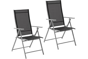 LOLAhome 2 sillas Camping jardín y terraza Plegables y reclinables de 7 Posiciones de Acero Gris con Epoxi anticorrosión y textileno Reforzado Negro