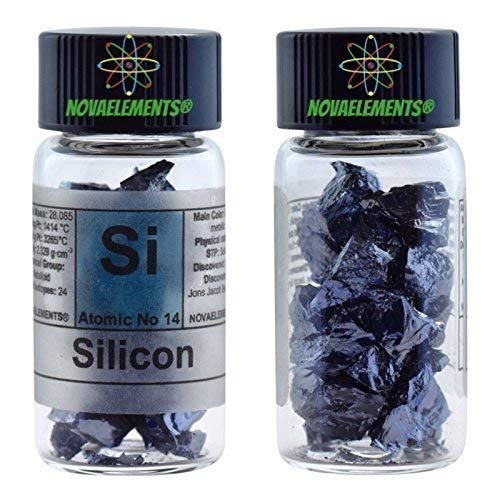 Silicio Metal Elemento 14si, Cristales 5 Gramos 99,99% en Vial de Vidrio con Etiqueta