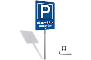 YUNTARDA Panneau Parking réservé à la clientèle avec Piquet,Panneau De Stationnement 300x200mm- Métal en Aluminium de 1 mm-Revêtement réfléchissant et Résistant aux UV