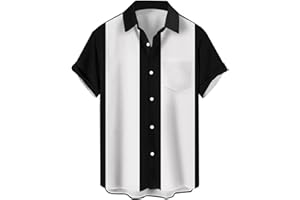 LZZIDOU Herren Vintage Bowling Shirt 1950er Retro Rockabilly Stil Kurzarm Button Down Musik Hawaiihemden