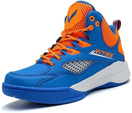 Kid's Basketball Shoes Hi-top Boy's Girl's Trainers Road Running Spots Shoes Women Outdoor Sneaker(Blue EU35)
