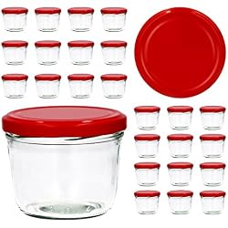 Lot de 25 bocaux en Verre Couvercle to 82 - Confiture Bocaux en Verre pour Conservation de Confiture Couvercles dorés Capacité 230 ML Rouge