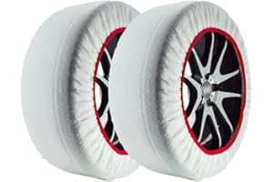 Start Set 2 Calze da Neve Bianche | Taglia M| Omologate EN 16662-1 | in Tessuto | Adatte per Auto - SUV - Veicoli Commerciali | Protezione Cerchi | Facili da Montare | Misura Pneumatico all'Interno