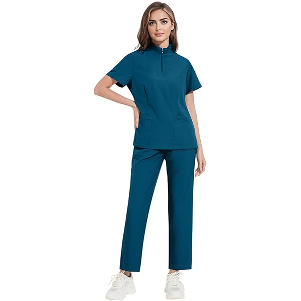 Meichoon Medische scrubs voor dames, aparte set met opstaande hals