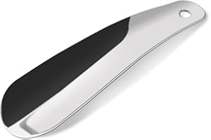 Quelcc Łyżka do butów 16 cm mała, metalowa łyżka do butów ze stali nierdzewnej Shoe Horn, łyżka do butów z otworami do zawieszenia dla wszystkich rozmiarów stóp dla mężczyzn, kobiet, dzieci
