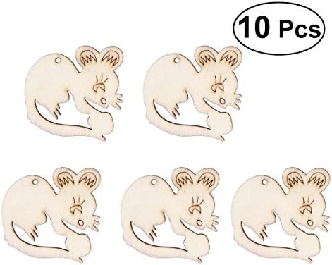 TOYMTTOY 10 Pcs Unfinished Wood Chips Cutouts Wooden Ornaments Chinese Zodiac Animals for DIY Arts Crafts Props (Mouse)