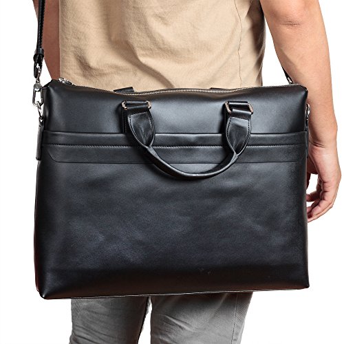 Laptoptasche aus Leder f  r Herren oder Damen - passend f  r 13 14 15 Zoll Laptops MacBooks - 2 Farben  Schwarz