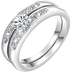 Yoursfs - Anillo de Mujer Chapado en Oro blanco 2-en-1 de Circonio Cúbico para las mujeres