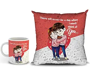 OddClick There Will Never be a say I Wont Think of You Girlfriend-Boyfriend Couples Romantic Design Printed Satin Cushion Cover Mug Gift for Valentine Day - Birthday - Everyday giftings