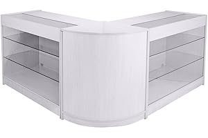 MONSTER SHOP Shop Counter Display Unit Cabinet Retail Storage Glass Product Showcase Front Desk Stand Set Reception Office White Melamine MDF