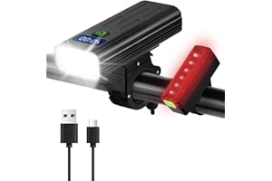 Omesiry Lumiere Velo,Lumiere Velo Avant et Arriere Super Lumineux 5000 Lumens,IPX5 étanche,Ensemble de Lampe Velo avec 5 LED,Eclairage Velo Rechargeable,Adapté pour Velo de Route et de Montagne