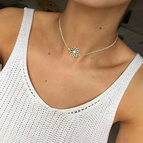 Fiore Daisy Silver Chain Choker Necklace Pretty Fashion