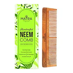 Matra Professional Pure Neem Wooden Comb for Healthy Hair | Neem Wood Comb for Hair Growth and Anti Dandruff | All Hair Types | Eco Friendly (Fine & Wide Tooth)