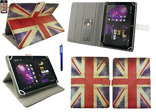 Emartbuy® Artizlee ATL-21 10.1 Zoll HD Tablet PC Universalbereich Union Jack Multi Angle Exekutiv Folio Mappen Kasten Abdeckung mit Kartensteckplätze + Blau Eingabestift