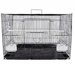 SANSEFERO? 18 inch / 1.5 feet Bird Cage for Love Birds, Parrot, Budgies, Finch, Cockatiel with 1 Natural Perch, 2 Feeding Bowls, Anti Escape Lock (Black) (18 inch)