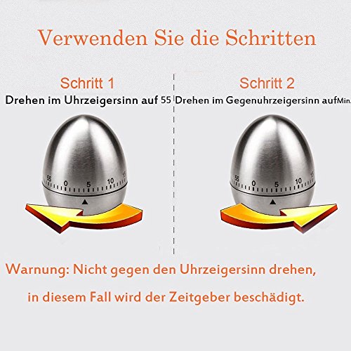 Itian Mechanische Eieruhr, Eiförmige Edelstahl Kurzzeitmesser mit Kurzzeit Wecker - 5