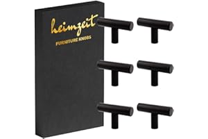 heimzeit Schrankknöpfe für Türen, Schubladen und Kommoden aus hochwertigem Edelstahl [6 Stück, T-förmig] Farbe: Schwarz, Stilvolles Design, Möbelknöpfe mit Einlochgriff und Schrauben