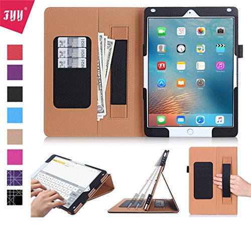 iPad Pro Hülle,iPad Pro 9.7 Hülle,Fyy® [Super Functional Series] Hochwertige Kunstleder Hülle mit elastitcher Handschlaufe und Halterungen für Karten, Notizen für iPad Pro 9.7 Zoll (2016 Edition),Schwarz (mit automatischer Schlaf/ Weck-Funktion)