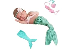 Gwwfe Newborn Photography Prop Mermaid Outfit Baby Photo Props Handmade Crochet Mermaid Costume Set Headband Bra Tail