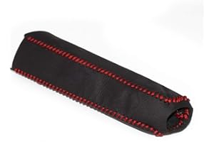 beler Black Leather Hand Brake Red Stitching Handbrake Decorative Cover Protective Sleeve