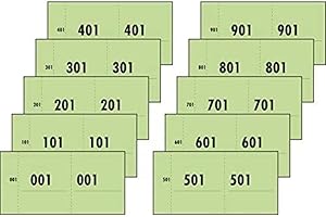 SIGEL 76153 Lot de 10 blocs de tickets numérotés, 10 x 100 bons, continu de 1 à 1000, 10,5 x 5,3 cm, en papier recyclé, jetons, tickets repas, numéros de vestiaire, vert