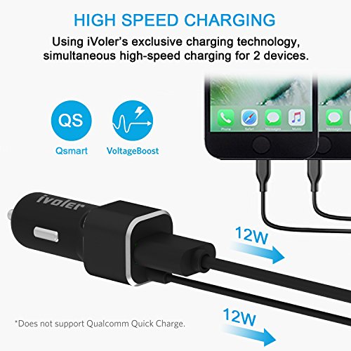  Garantie    Vie  iVoler Chargeur de Voiture Allume-Cigare 2 Ports USB 24W  4 8A avec C  ble Lightning  1 5m  Ultra Petit Chargeur Allume-Cigare USB d