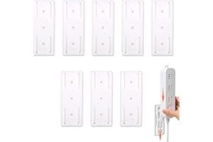 MEETTIKEY Paquete de 8 Soportes de Tira de Alimentación, Soporte de Enchufe Autoadhesivo Sin Perforaciones, Soporte de Montaje en Pared para Organizar Enchufes, Enrutador WiFi (Blanco)