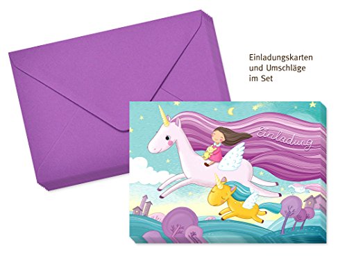 8er oder 15er Set (inkl. Umschläge): Einladungskarten „Einhorn“ für den Kindergeburtstag oder anderen Anlass – hochwertige Geburtstagseinladungen für Mädchen, Kinder - 5