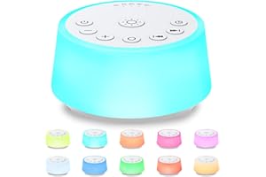 Color Noise Sound-Maschinen mit 10 Farben, Nachtlicht, 25 beruhigende Geräusche, Schlaf-weißes Rauschgerät 32 Lautstärkestufen 5 Timer einstellbare Helligkeit Memory-Funktion (Weiß)