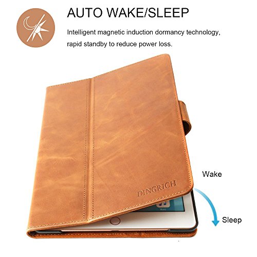 iPad Pro 9,7 Schutzhülle, dingrich Retro Mode neue iPad Pro echtem Leder Slim Smart Standfunktion Case Cover Ultra Slim Schutzhülle Portfolio Fall mit Stifthalter und intelligente Wake & Sleep Funktion für Apple iPad Pro 24,6 cm Fall (2016 Version) + [gratis Displayschutzfolie] + [gratis Stylus] braun - 2