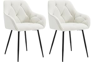 WOLTU 2X Sillas de Comedor, Sillas de Cocina con Apoyobrazos, Respaldo Comodo, con Patas Metálicas, para Salon Dormitorio y Oficina, Terciopelo, Crema, EZS02cm-2