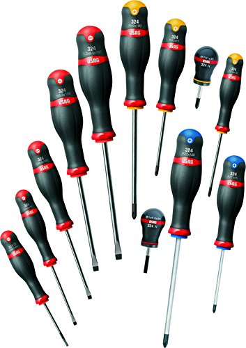 USAG U03240251 - Juego de 12 Destornilladores para tornillos ranurados, Phillips y Pozidriv Supadriv