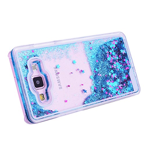 Funda para Samsung Galaxy A5 2015  SMART LEGEND Dual Layer 3D L  quido Glitter Glitter Shiny Gloss Sparkle Clear Dynamic Quicksand Case Cover Skin Shell Carcasa Funda  Cubierta de la Caja Funda Protectora de Pl  stico Duro Caso Claro Transparente que Fluye del Brillo de Bling Carcasa Funda Caso para Galaxy A5 2015 - Estrellas Azul Quicksand