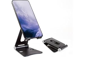 MICMXMO Support Téléphone Tablette Dock Portable Réglable Entièrement Pliable en Aluminium pour iPhone Tous Les Smartphones Android, Accessoires (Noir)