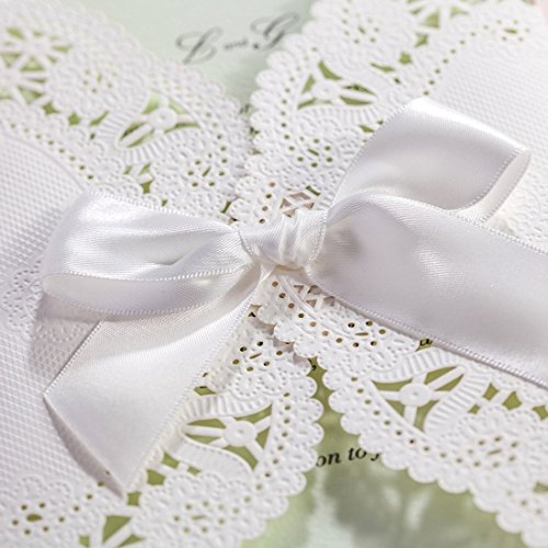 VStoy Elfenbein Laser Cut Hochzeit Einladungen Pappe Hohl Flora Hochzeit Karten mit bowknot Hochzeit Party Supplies 20 Stück - 3