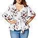 Produktbild Hffan Damen Übergröße Tops Pullover Bluse Blusen Blumen T-Stücke Belted Chorhemd Schößchen V-Ausschnitt Sommerhemd Frauen Oversize T-Shirt Sweatshirts Pulli Blusentop Sommerbluse (Weiß, 4XL)