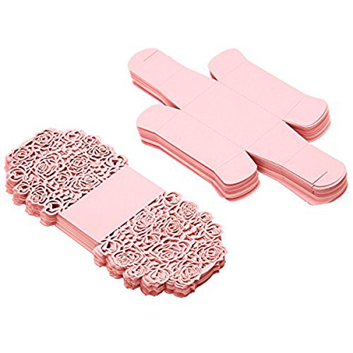 ULTNICE 25 Stück Hochzeit Taufe Gastgeschenk Geschenkbox Kartonage Schachtel Tischdeko Bonboniere Box -Rosa - 3