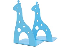 LAMURE Cute Cartoon Giraffe Shape Nonskid Metal Bookends Book End Books Holder Desk Organizer for Kids Gift Home Office Decoration (Blue)