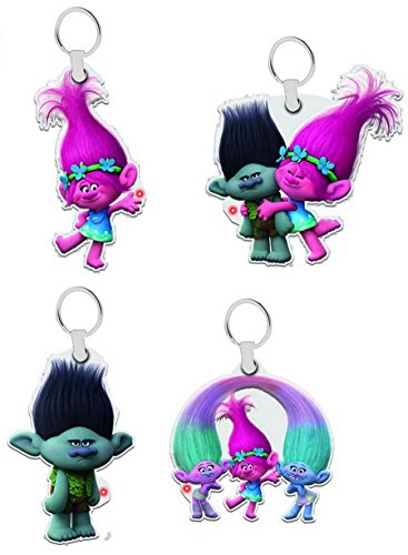 4 Stück Trolls Schlüsselanhänger mit LED Taschenlampe Set Mitgebsel