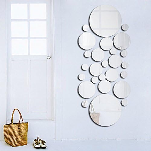 SecondStep Circular Several What Mirror Noodles Stereoscopic Mirror Noodles Stick Adornment Environmental Protection From Glue Second Gram Dint, Silvery 26 Slices Creative Wall Stickers Fashion Wall Decals Environmental Protection Wall Mural Home Decoration Plane Decorative Material Wallpaper