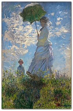 Woman with a Parasol - Madame Monet and Her Son by Claude Monet Famous Art Print , 8" x 12"